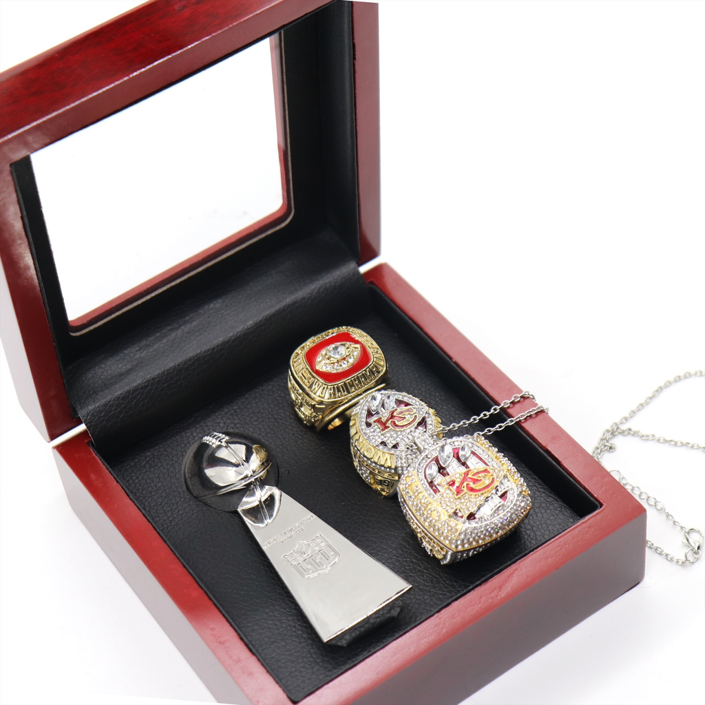 Kansas City Chiefs Super Bowl Ring and Pendant Replica Set (2023